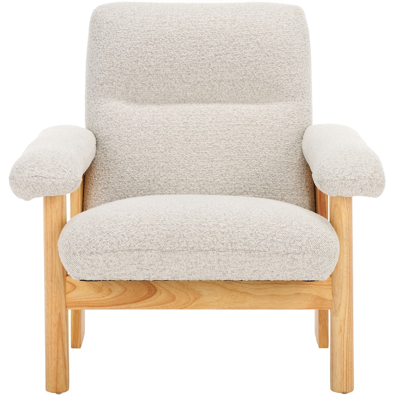 SAFAVIEH Sylvaine Solid Wood Accent Chair (Fully Assembled) - W33" x D30" x H33" - 33Wx30Dx33H - Cream Boucle/Natural