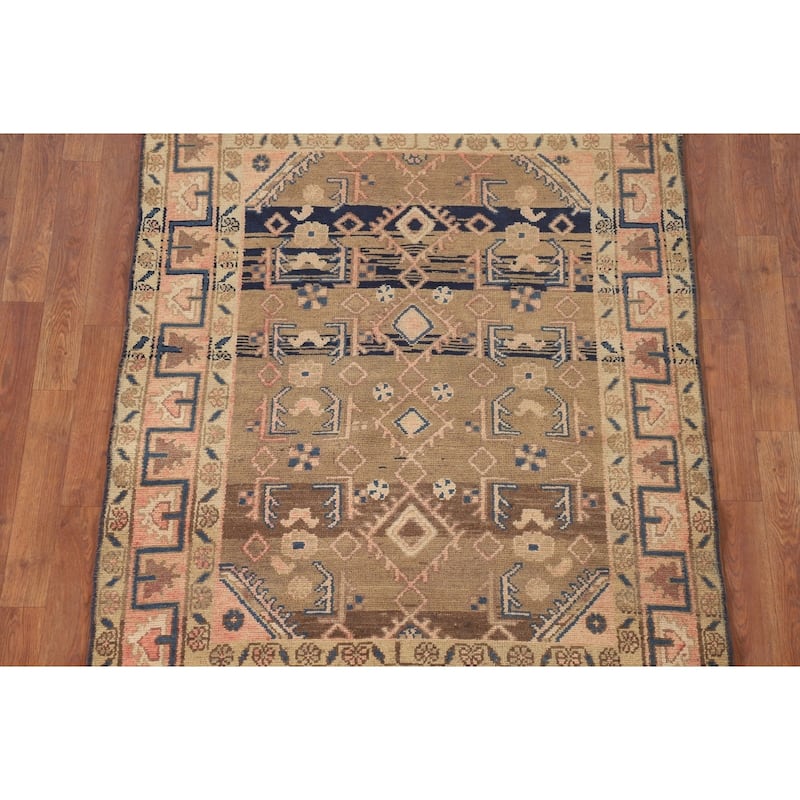 Geometric Hamedan Vintage Persian Rug Handmade Wool Carpet - 3'10"x 5'1"