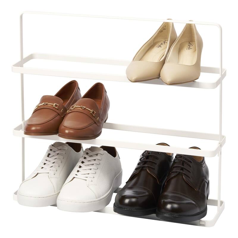 Yamazaki Home Shoe Rack - Two Styles, Steel, Holds 6 to 9 shoes, Holds 19.8 lbs - L 5.51 x W 19.69 x H 17.91 inches - White