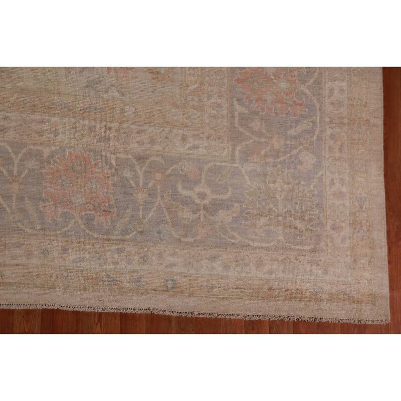 Hand Knotted Oriental 100% Wool Carpet Transitional All-Over Beige & Ivories Oushak Area Rug - 14' 9'' X 11' 4''
