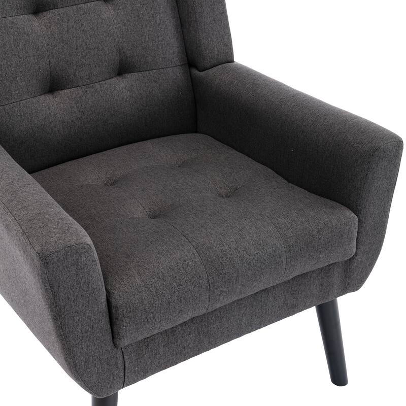 Linen Blend Upholstered Accent Chair with Curved Back and Black Metal Legs