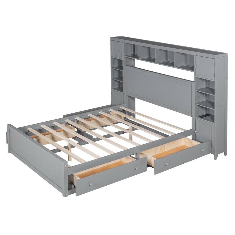 Wooden Bed With All-in-One Cabinet