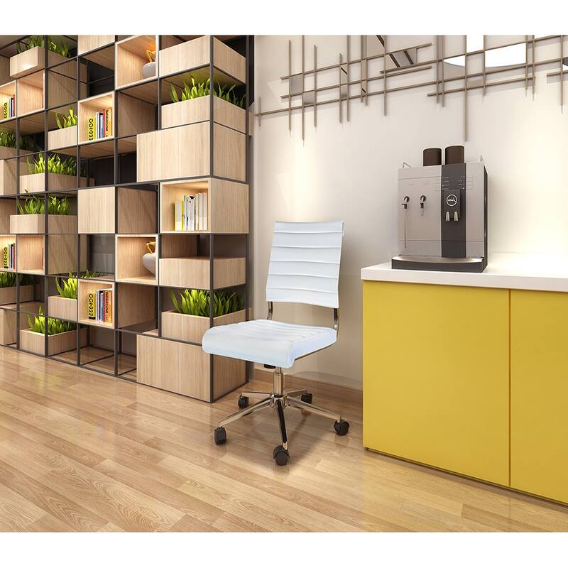 Set of 2 Modern Ergonomic Executive Mid back PU Leather Office Chairs No Arms Rest Tilt Adjustable Height With Wheels