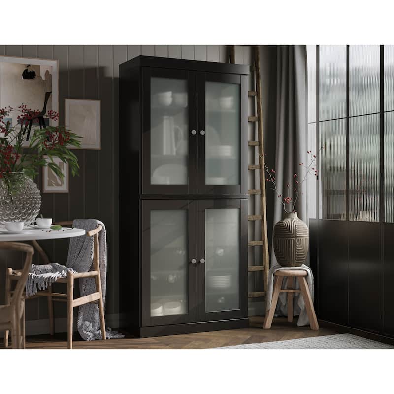 Palace Imports 100% Solid Wood Pantry Cabinet with Frosted Glass Doors, 2-Drawers and Adjustable Shelves - 32" x 71.5"