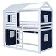 preview thumbnail 9 of 15, Twin Size House Tent Bunk Bed, Kids Wood Playhouse Bed, Blue
