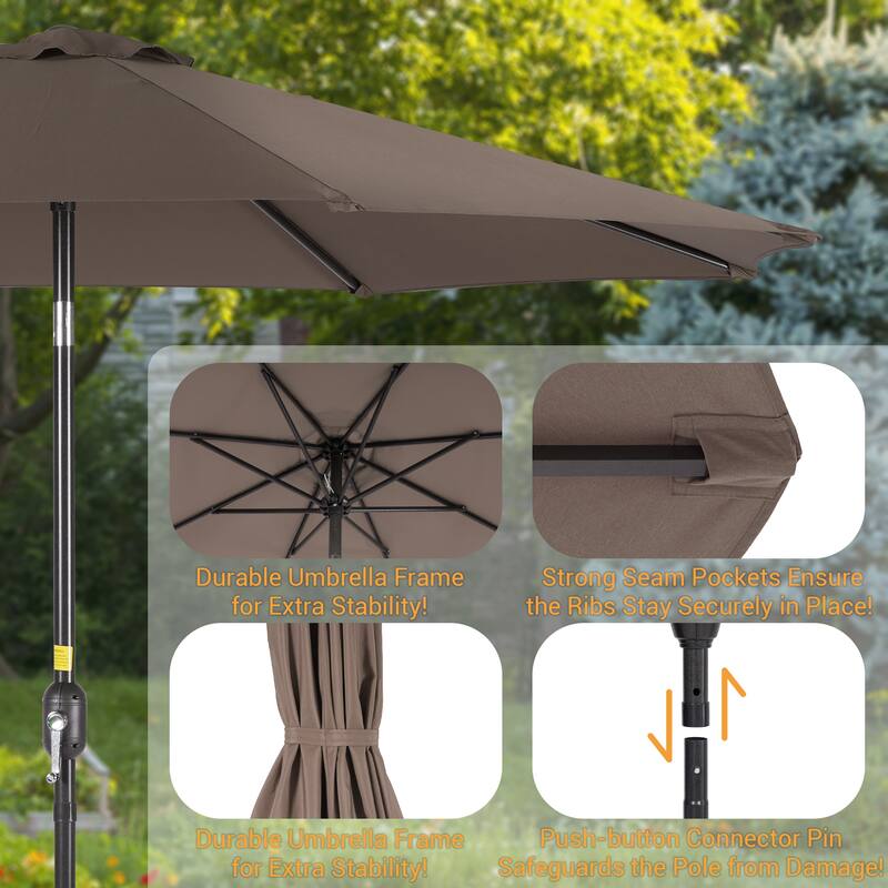 LIVOOSUN 9Ft Large Round Outdoor Patio Market Umbrella with Crank and 8 Ribs, Gray