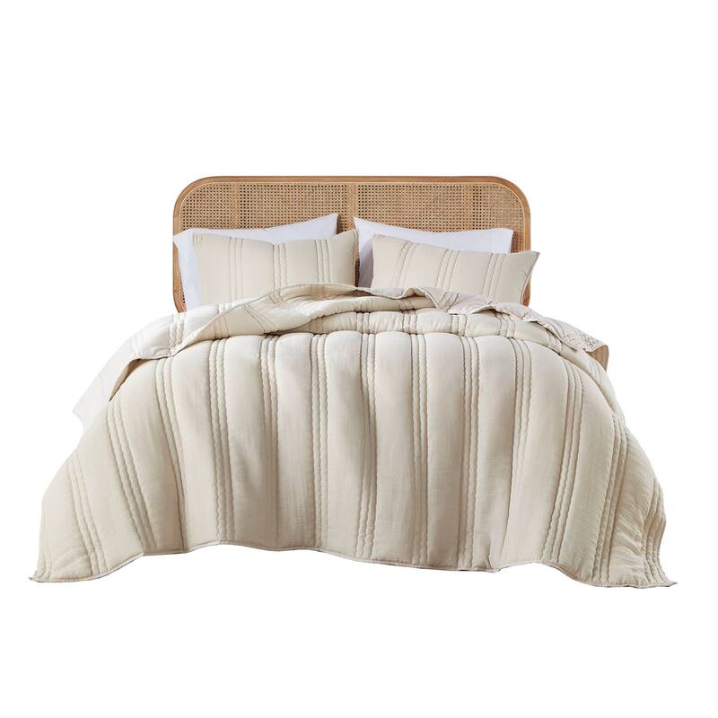 3 PCS Full/Queen Poly Gauze Quilt Set Natural