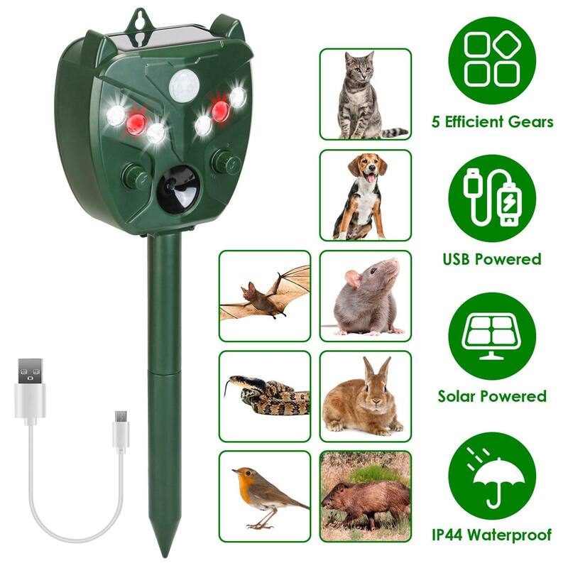 Ultrasonic Solar Animal Repeller with 5 Gears for Farm Garden Yard