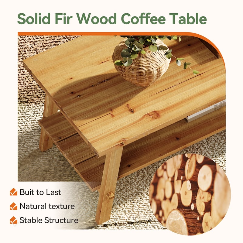 47-Inch Solid Wood Coffee Table, Farmhouse Rectangle Center Table