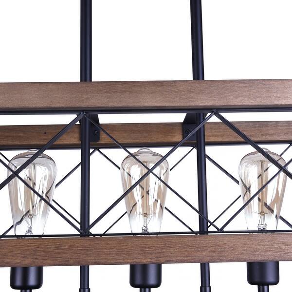 5Light Wood Kitchen Island Rectangular Lighting, Rustic Wood