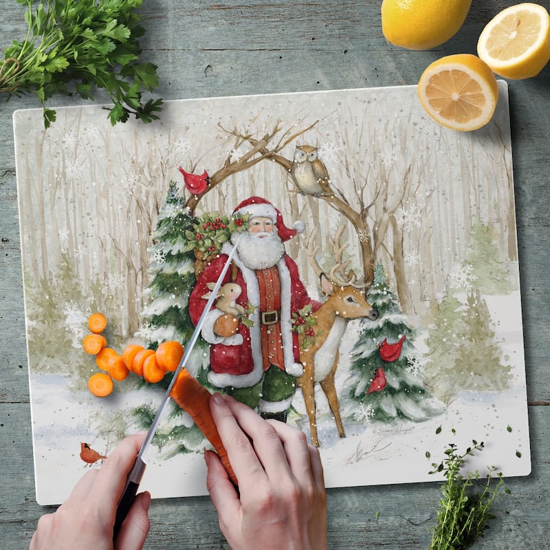 Tempered Glass Counter Saver / Cutting Board Winter Forest - 15" x 12" - Made In The USA