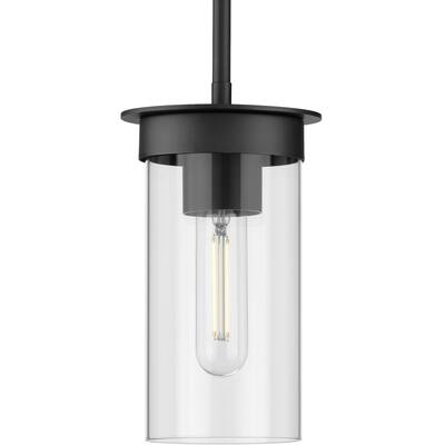 Kellwyn Collection One-Light Matte Black and Clear Glass Transitional Style Hanging Mini-Pendant Light - 5 in x 5 in x 8.875 in