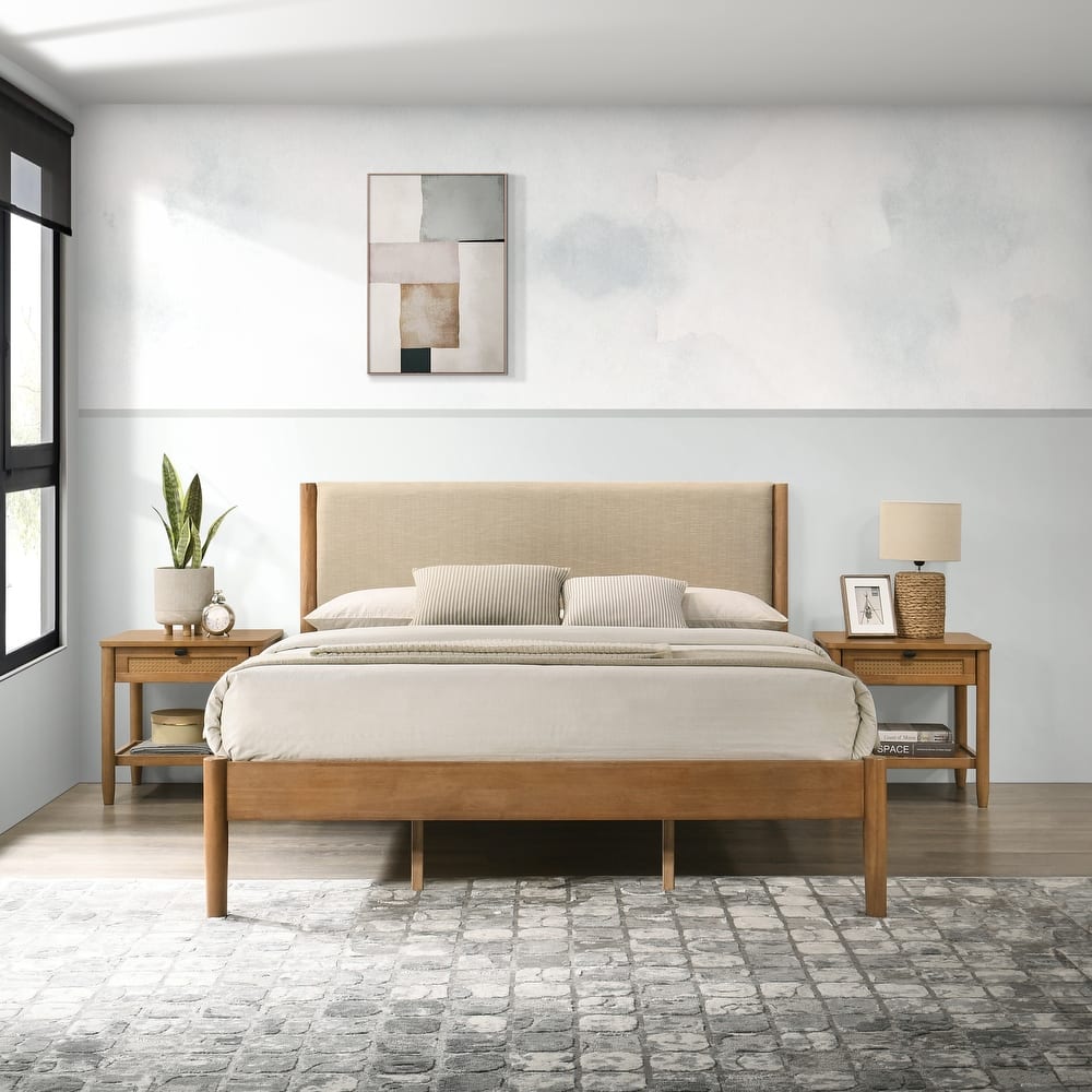 Roundhill Furniture Vichy 3-Piece Bedroom Set, Platform Bed with Two Nightstands