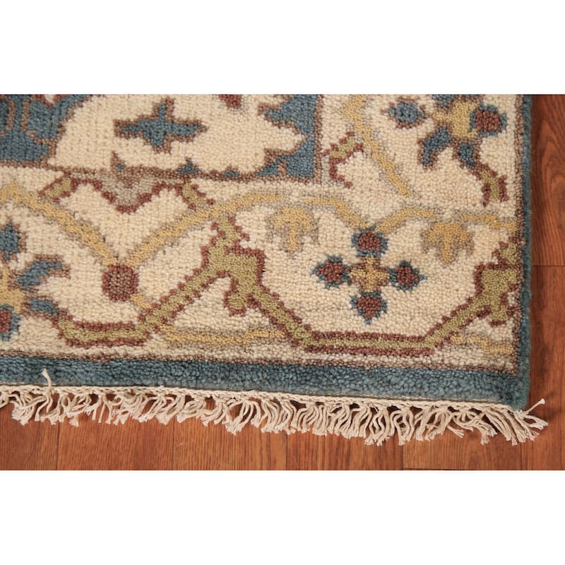 Light Blue Oushak Indian Runner Rug Handmade Wool Carpet - 2'7" x 10'2"
