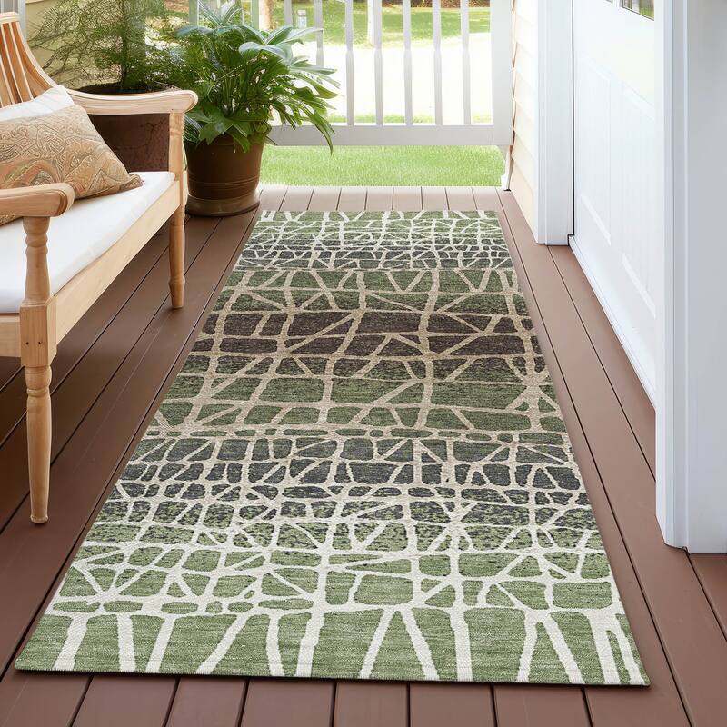 Machine Washable Indoor/ Outdoor Boho Global Chantille Rug - Fern - 2'3" x 7'6"