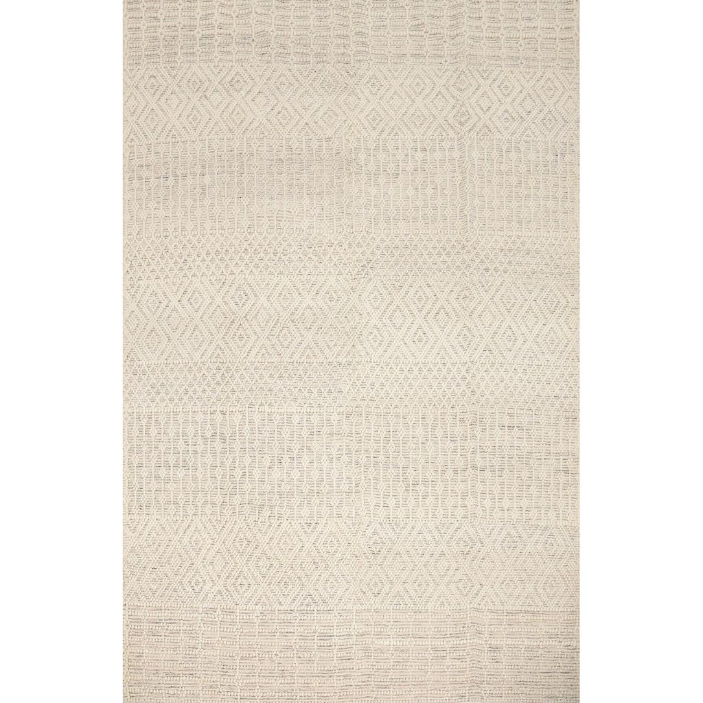 Hand Knotted Oriental 100% Wool Carpet Modern Geometric Beige & Ivories Modern Gotti Design Area Rug - 9' 8'' X 7' 11''
