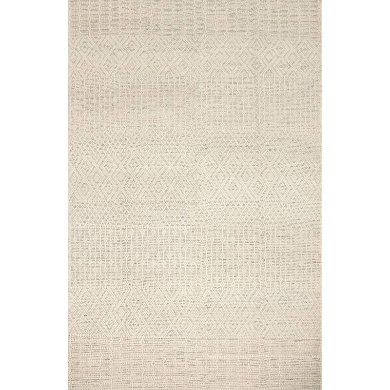 Hand Knotted Oriental 100% Wool Carpet Modern Geometric Beige & Ivories Modern Gotti Design Area Rug - 9' 8'' X 7' 11''