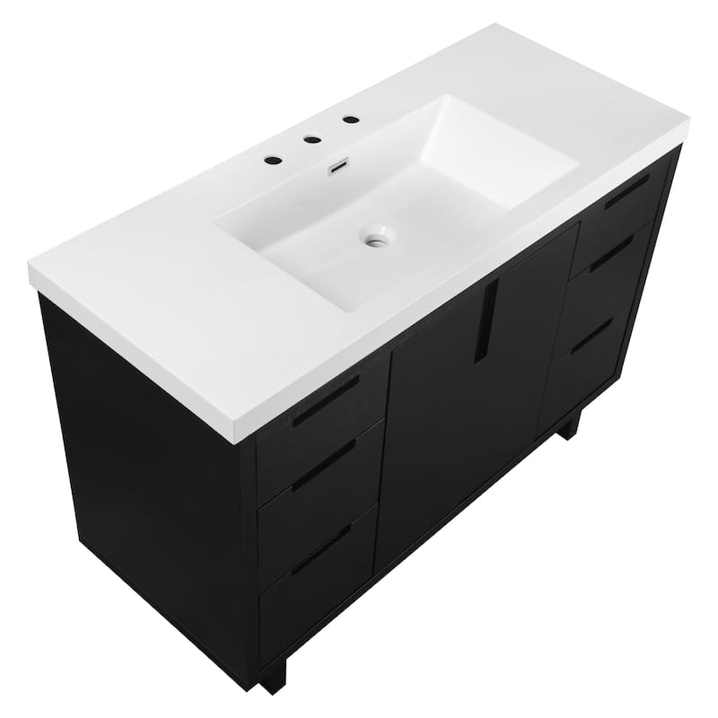 47.2" Modern Bathroom Vanity with Resin Sink, 2 Doors & 6 Drawers, Hidden Soft-Close Slides, Space-Saving Storage Cabinet