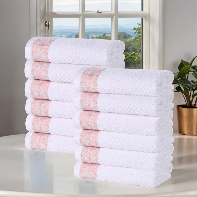 Superior Medallion Cotton Jacquard Soft Face Towel Washcloth Set of 12