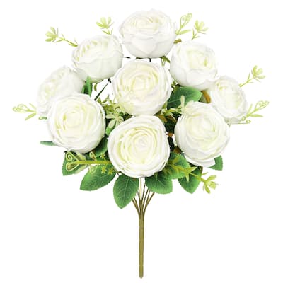 Set of 2 Cream White Artificial Vintage Cabbage Rose Flower Stem Bush Bouquet 17in - 17" L x 10" W x 10" DP