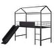 preview thumbnail 5 of 31, Metal House Bed Twin Size Loft Bed for Kids with Slide, Blackboard, Ladder Mosquito Net Brackets and Roof, Fun Platform Bed