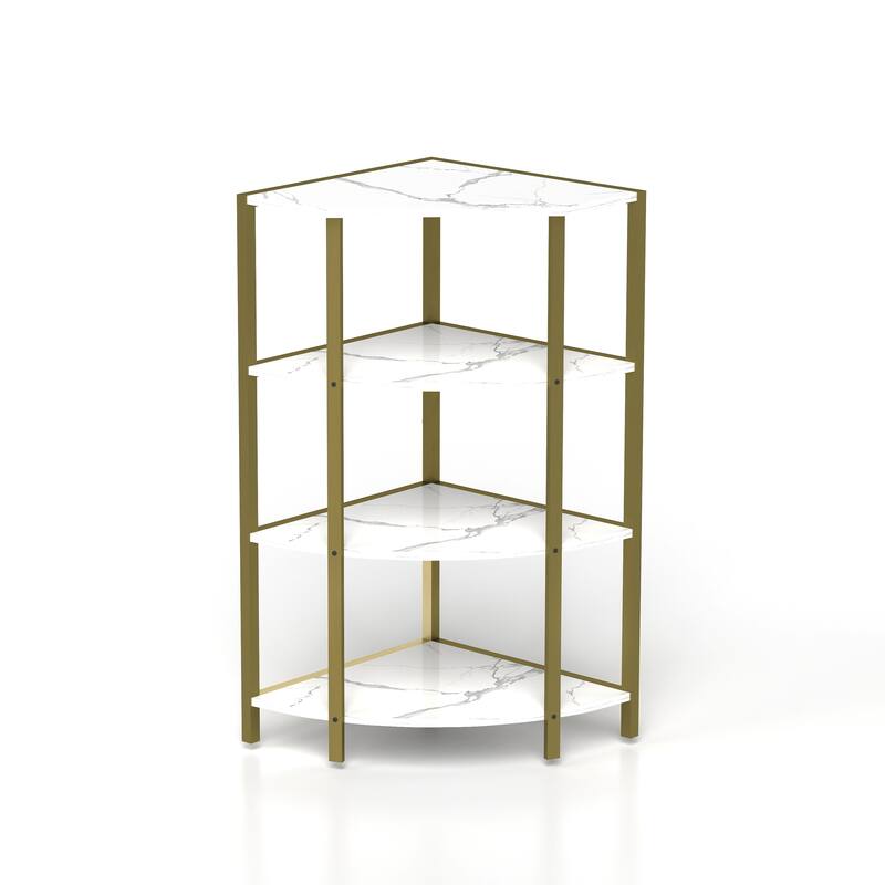 4-Tier Corner Open Shelf,Bookcase Freestanding Shelving Unit,Plant Stand Small Bookshelf for Living Room