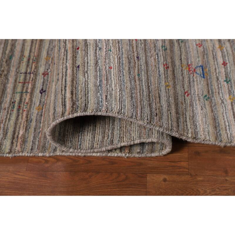 Earth Tone Gabbeh Indian Square Area Rug Hand-Knotted Wool Carpet - 8'2" X 7'11"