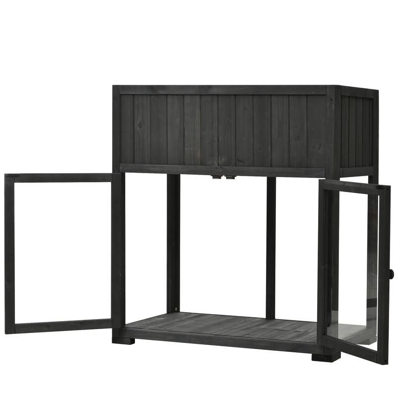 Compact 2-Door Wood Cold Frame Greenhouse with Wheels, 35.4"x17.7"x37.4" Raised Bed for Indoor & Outdoor Gardening - 4'x6'