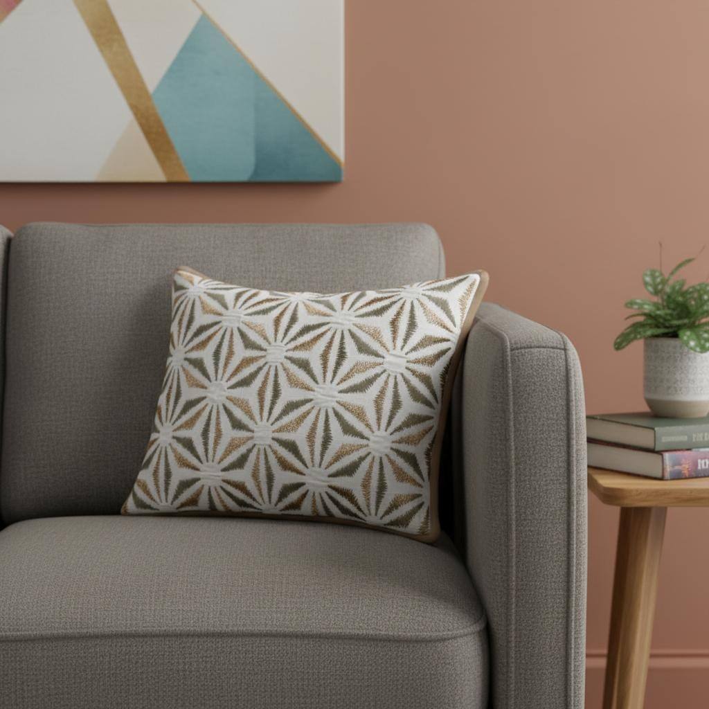 14" X 20" Gray And Copper 100% Cotton Geometric Zippered Pillow