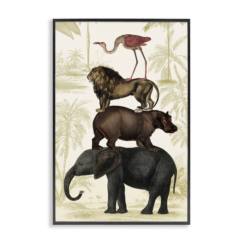 Stupell Jungle Animals Tower Framed Giclee Art Design By Victoria Barnes - 16 x 24 - Black