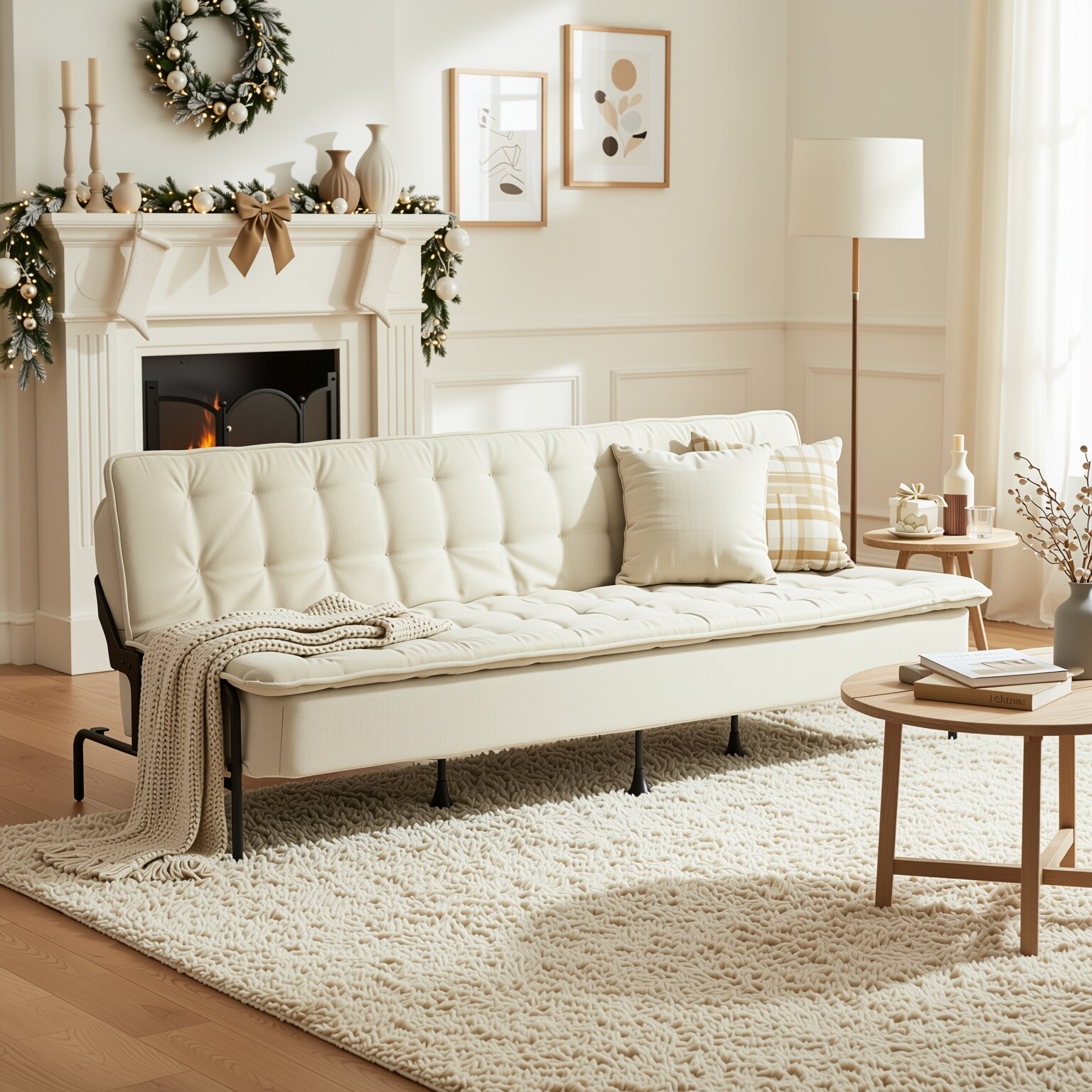 Homy Casa Modern Convertible Sofa Bed, Metal Frame Futon Couch
