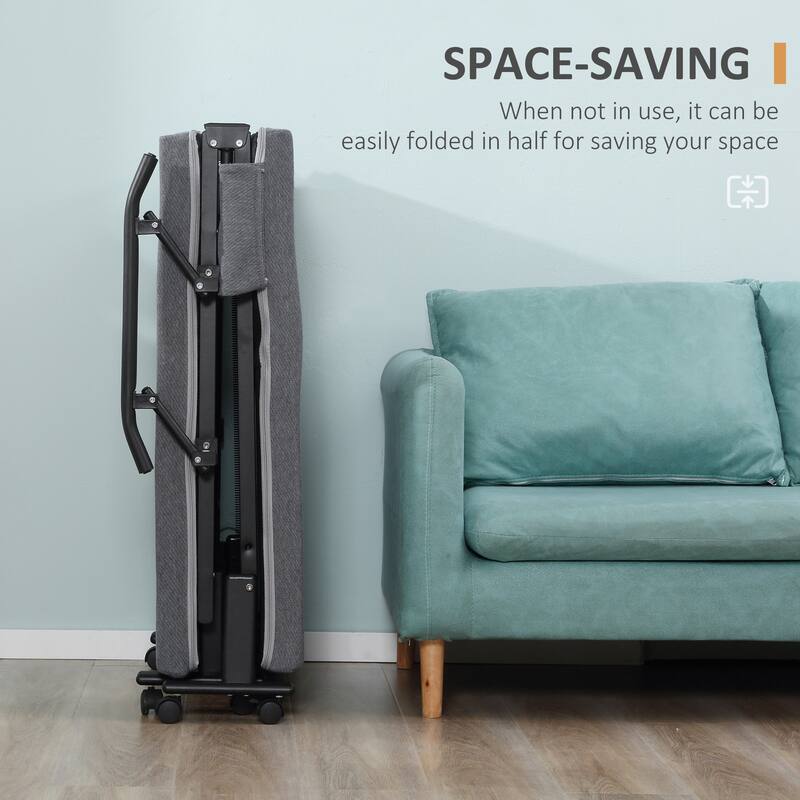 Dark Grey-Black Steel Foldable Floor Mattress Bed with Adjustable Backrest, Handrails and Storage Bags