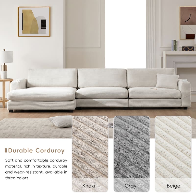 Corduroy Upholstered Sectional Sofa, L Shaped Sectional Cloud Couch