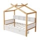 preview thumbnail 6 of 6, White Twin Size Wooden House Bed with Storage Bookshelf Original Wood Colored Frame with Two Drawers for Children or Guest Room