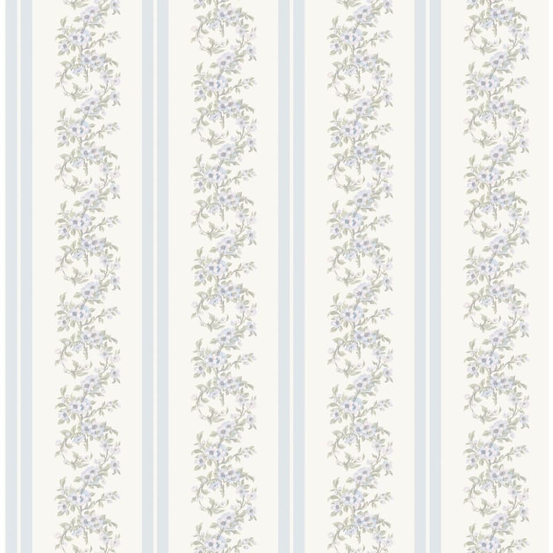 Marigold Wreath Baby Blue Rush Floral Stripe Wallpaper