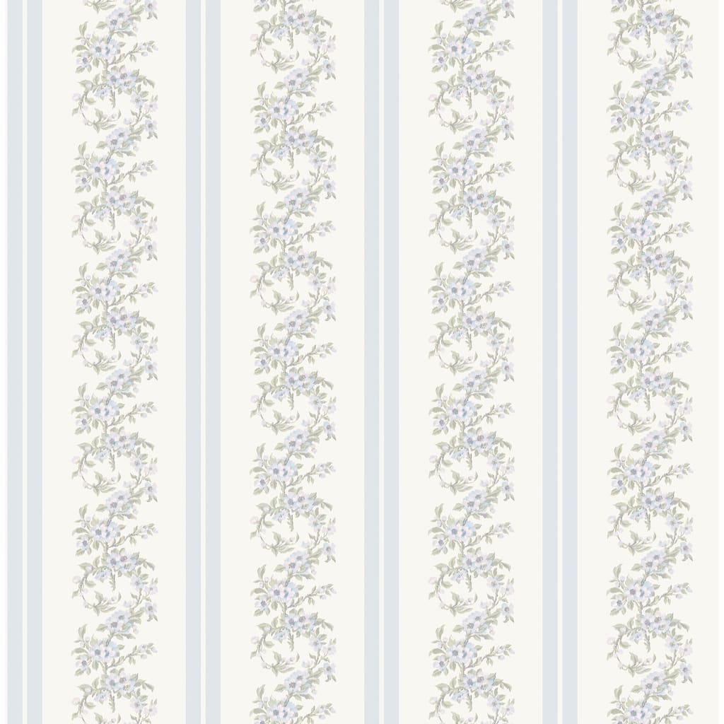 Marigold Wreath Baby Blue Rush Floral Stripe Wallpaper