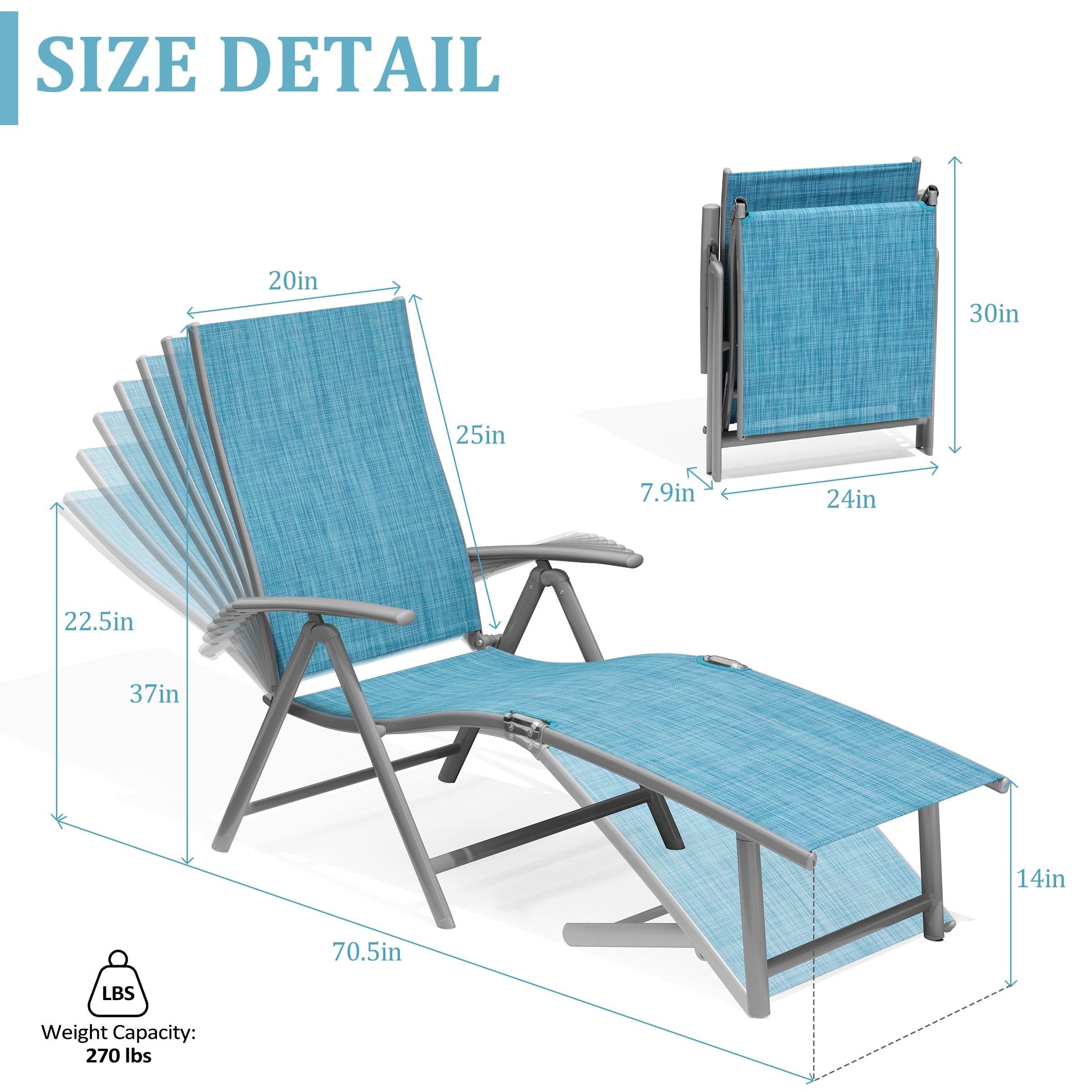 VredHom Outdoor Aluminum Portable Folding Chaise Lounge Chair - 70