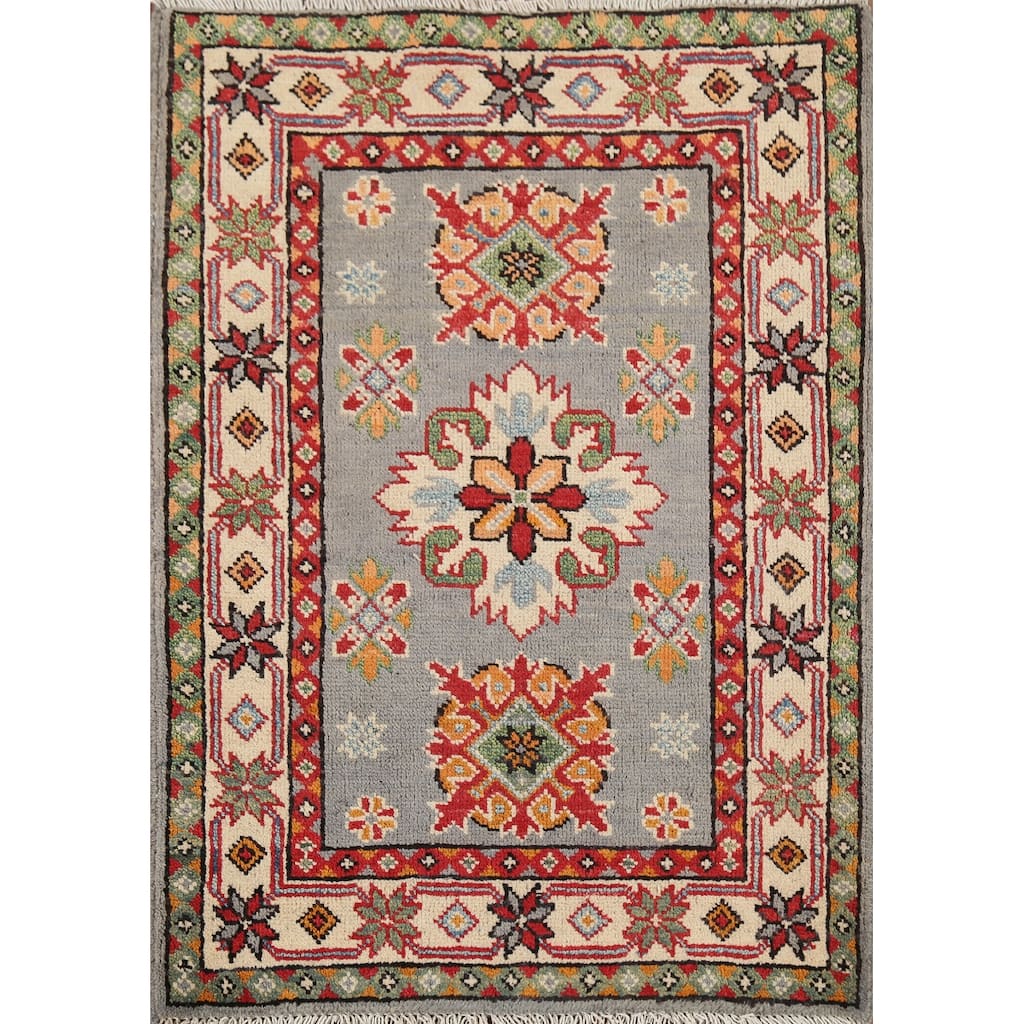 Geometric Kazak Accent Rug Hand-Knotted Traditional Wool Carpet - 2'1"x 2'10"
