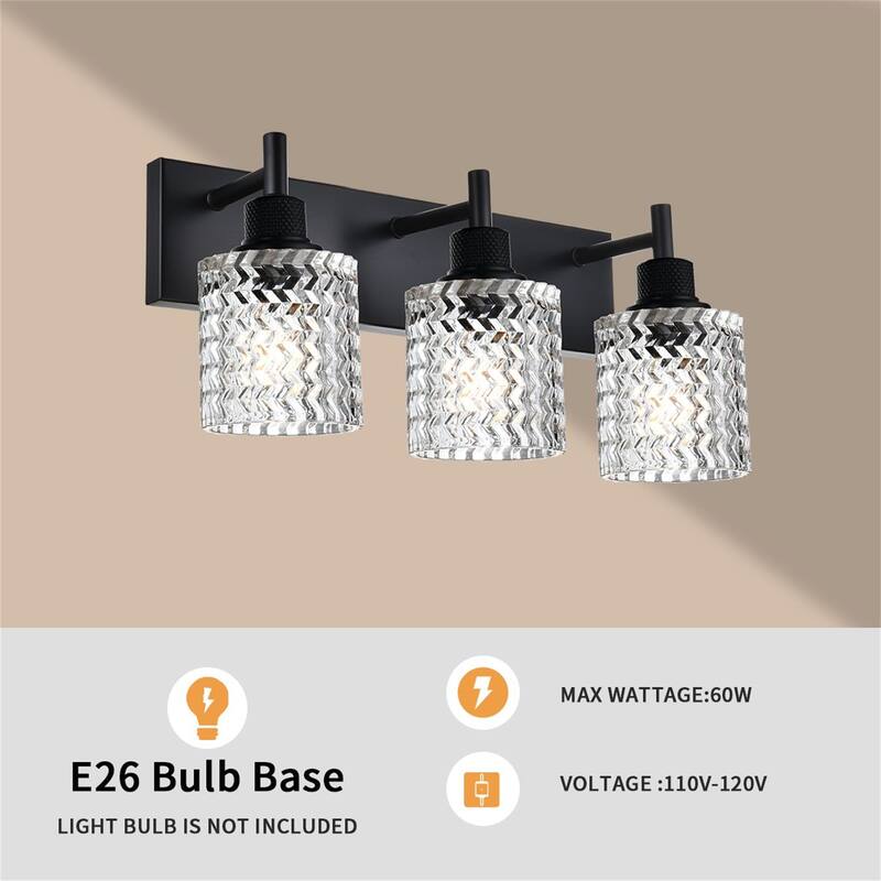 3-Light Industrial Black Wall Sconce with Hammered Glass Shades