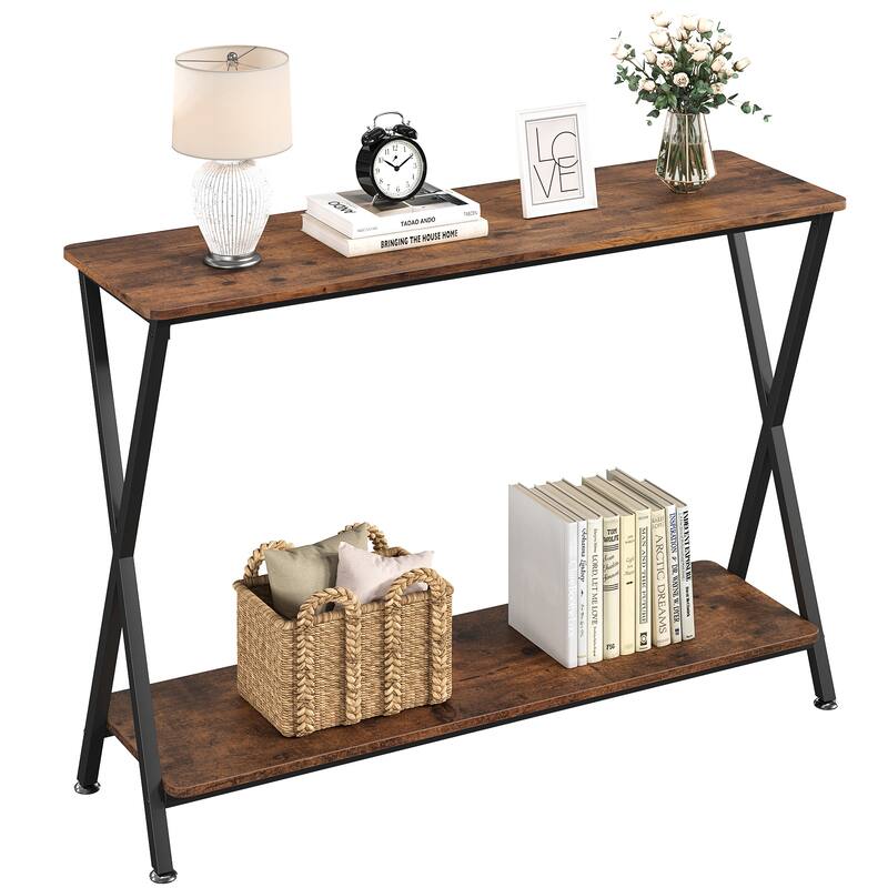 Sofa Tables Narrow Entryway Table with Storage Shelf and Metal Frame
