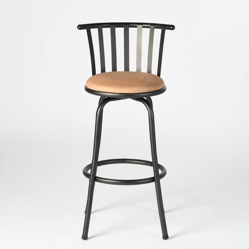 Brown Faux Leather Adjustable Bar Stool Armless with Swivel and Footrest