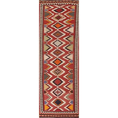 Vegetable Dye Kilim Qashqai Persian Antique Runner Rug - 3'9"x 13'5"