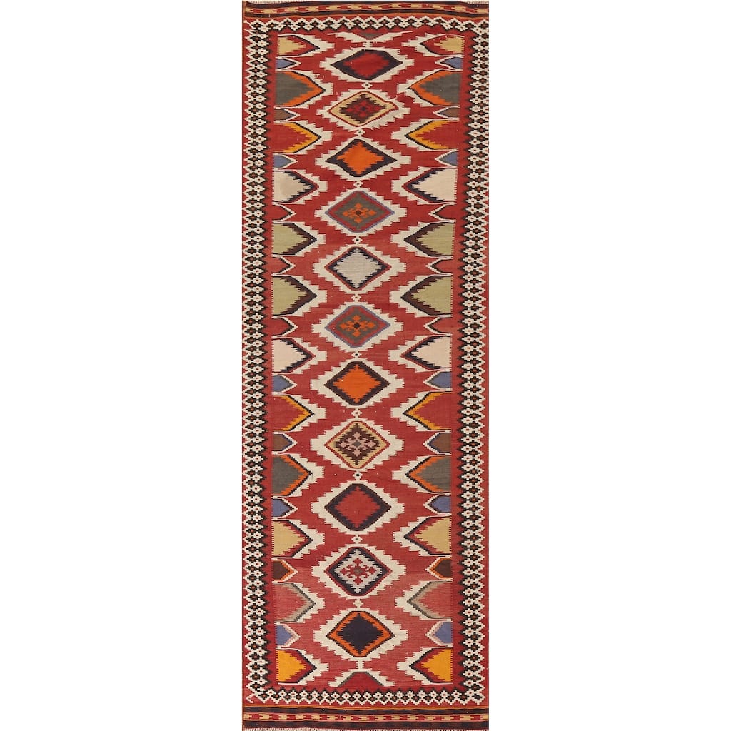 Vegetable Dye Kilim Qashqai Persian Antique Runner Rug - 3'9"x 13'5"
