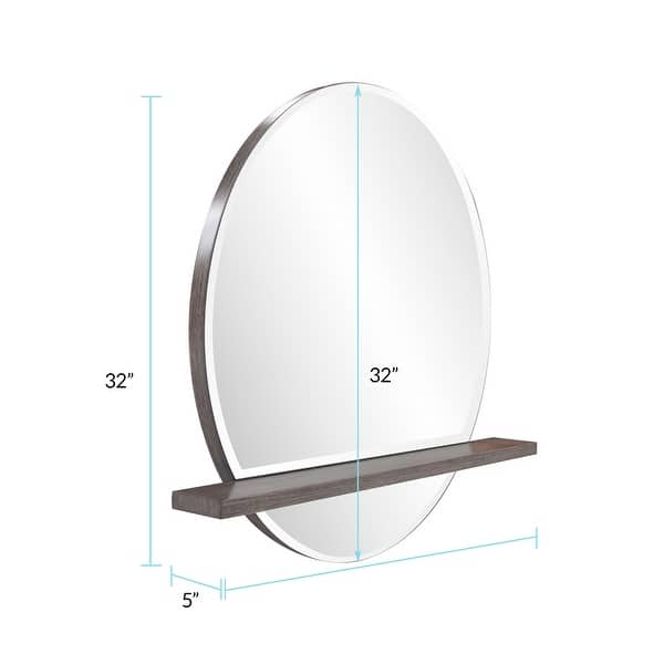 Allan Andrews Round Beveled Wall Mirror with Gray Wood Shelf - 36"w x 32"h x 5"d