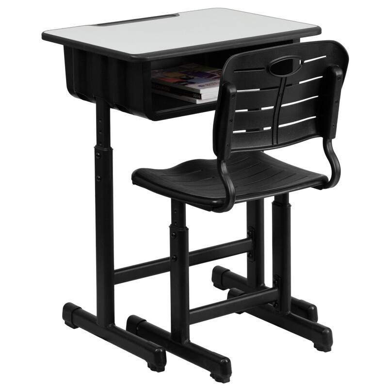 Adjustable Height Student Desk and Chair with Pedestal Frame - Set of 3 - 23.625"W x 17.75"D x 28.25" - 31.5"H