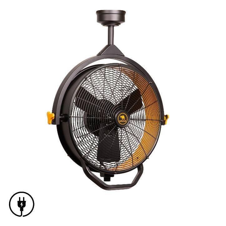 18" Mule Jet Black and Yellow Damp-Rated Garage Ceiling Fan with Remote Control - 18 Inches