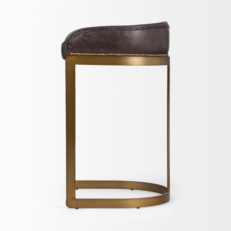 Hollyfield Black Genuine Leather Seat with Gold Metal Frame Counter Stool - 20.5L x 19.8W x 32.8H