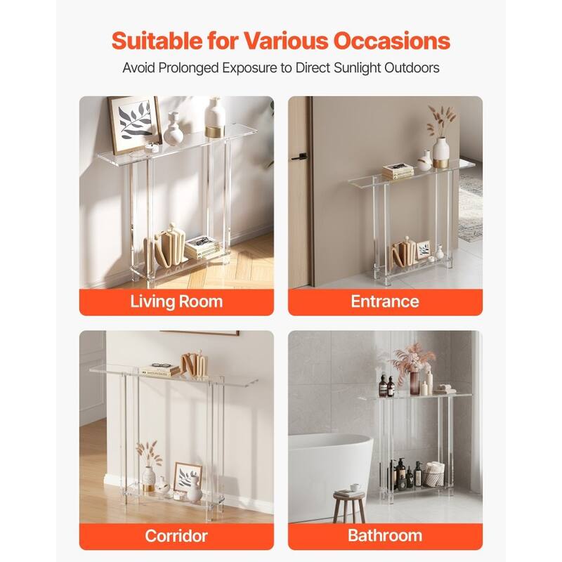 Clear Acrylic 2-Tier Console Table with Sturdy Metal Connectors and Storage - 7.6 x 39.4 x 31.5 in