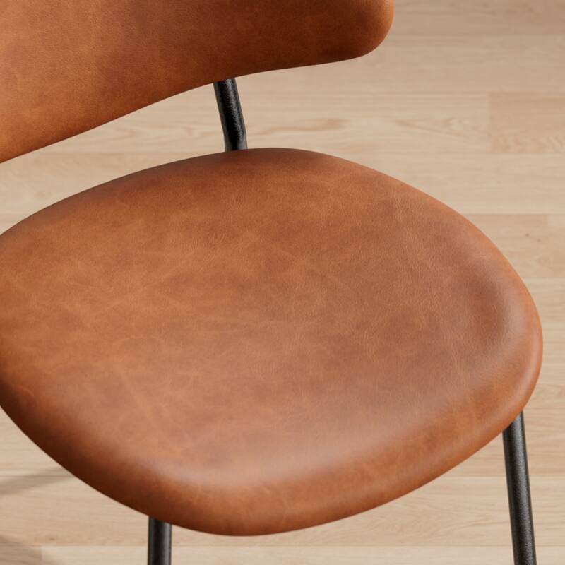 Modern Curved 4 Piece PU Leather Kitchen Dining Chairs with Backrest and Metal Legs for Dining Room Kitchen Living Room Bedroom