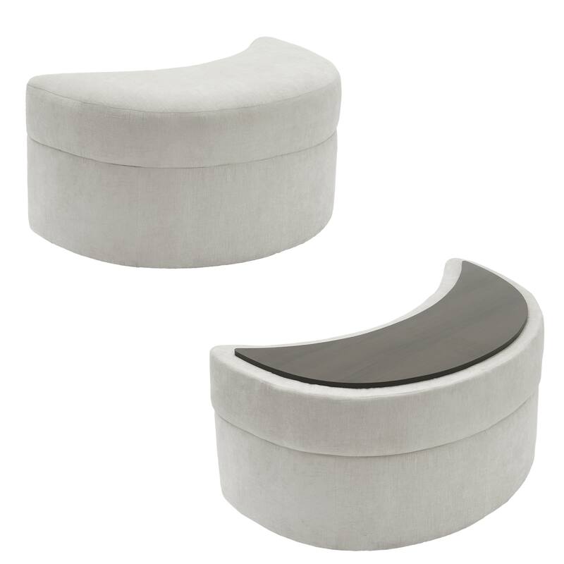 Chenille Half Moon Storage Ottoman(Set of 2)